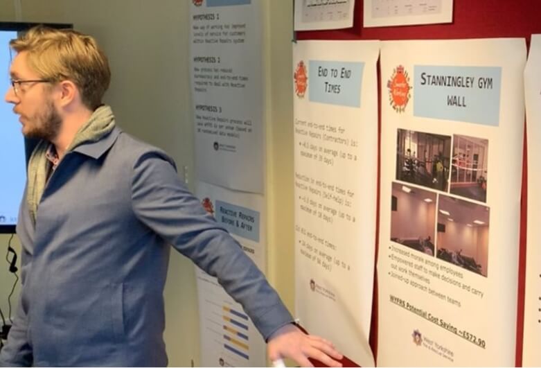 A meeting in a firehouse